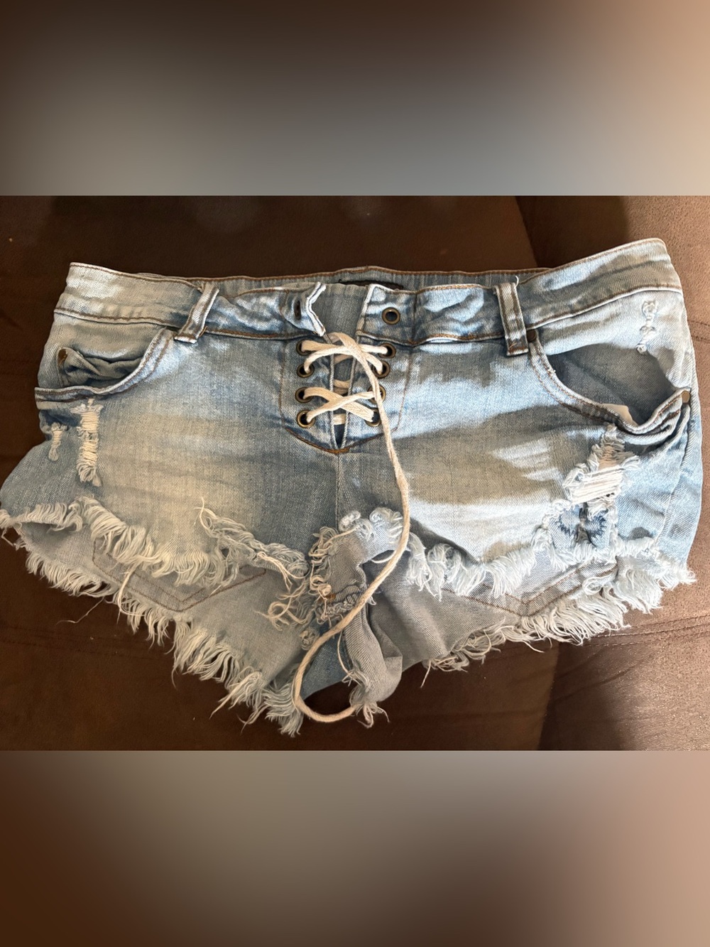Billabong Lace-Up Light Blue Distressed Denim Shorts size 5